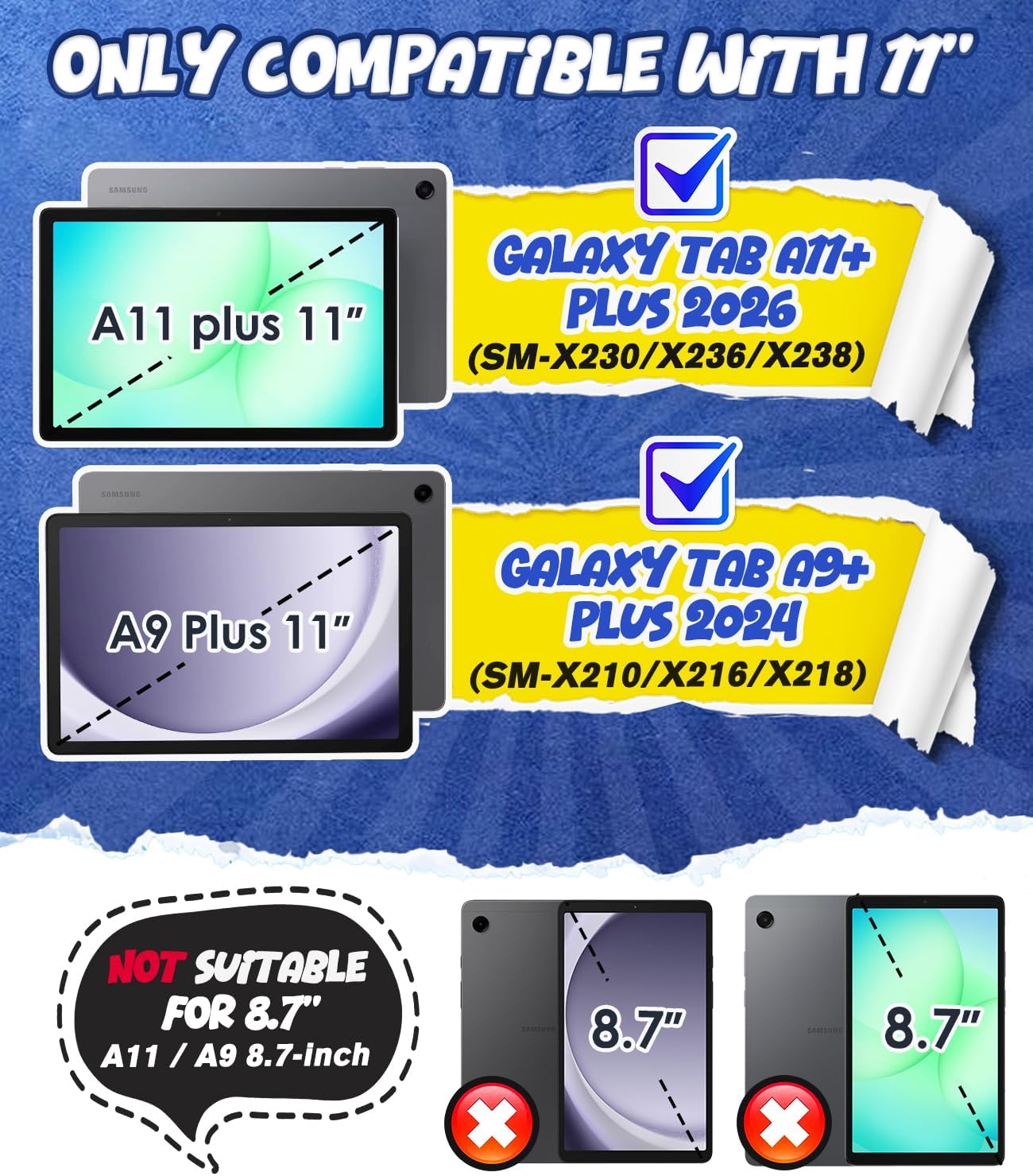 Grifobes Case for Samsung Galaxy Tab A9  Plus 11 inch, Full Body Protection with Screen Protector/Rotating Stand, Hand/Shoulder Strap for 11” Tablet Cover Red Blue